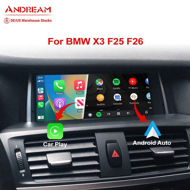 Andream 8.8" Wireless Apple CarPlay Android Auto Multimedia For BMW X3 F25 X4 F26 CIC NBT Touch Screen Wifi Bluetooth GPS Idrive Steering Wheel.