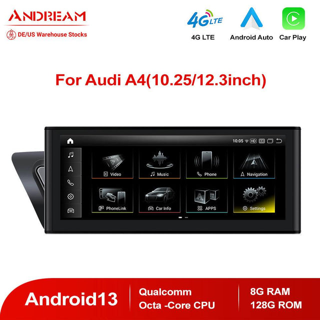 Andream 10.25'' 12.3'' Touchscreen Carplay Android Auto Interface For Audi A3 A4 A5 Q3 Q5 Q7 Android13.0 8+128GB GPS Car Multimedia Player Navigation.