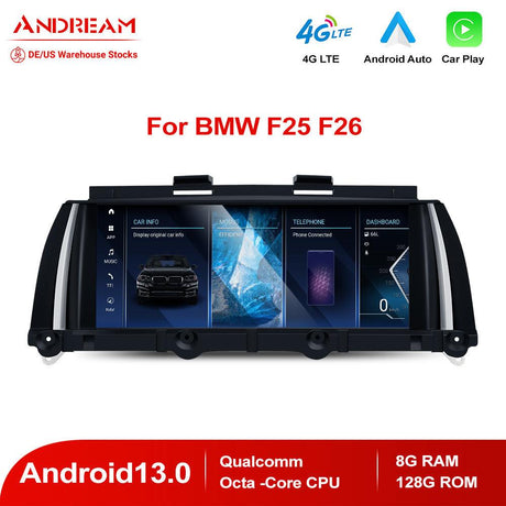 Andream 8.8" Android 13 8+128G Qualcomm Octa-core 8G+128GB Car Interface MultiMedia For BMW X3 F25 X4 F26 CIC NBT GPS Navigation Touchscreen Head Unit.