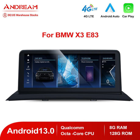 Andream 10.25" Android 13.0 8G+128G Qualcomm Octa-core IPS Car Interface Smart NavigationCore Radio Multimedia DVD Car For BMW X3 E83 2003-2010 GPS.