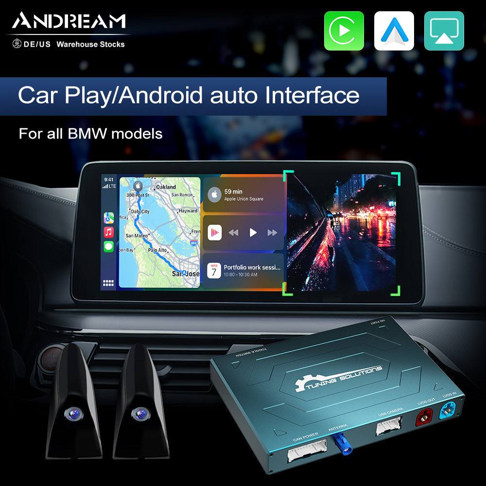 Andream Wireless CarPlay Android Auto MMI Prime For BMW CIC NBT EVO System Kit Upgrade With Electronic Rearview Mirror Blind Spot Camera Adapter