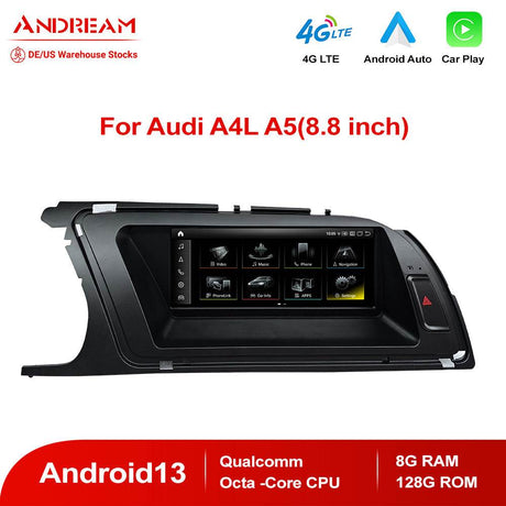 Andream 8.8 Inch Touchscreen Carplay Android Auto Interface For Audi A4L A5 S4 S5 RS4 RS5 Q5 2009-2018 Upgrade Car Radio GPS Navi Multimedia Amplifier.