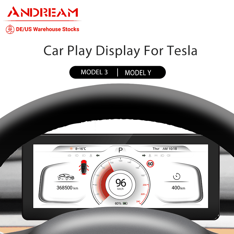 Andream 8.8" Center Console Digital LCD Dashboard Instrument Android Wireless Carplay Android Auto OTA  Navigatio Upgrades For Tesla Model 3 Model Y.